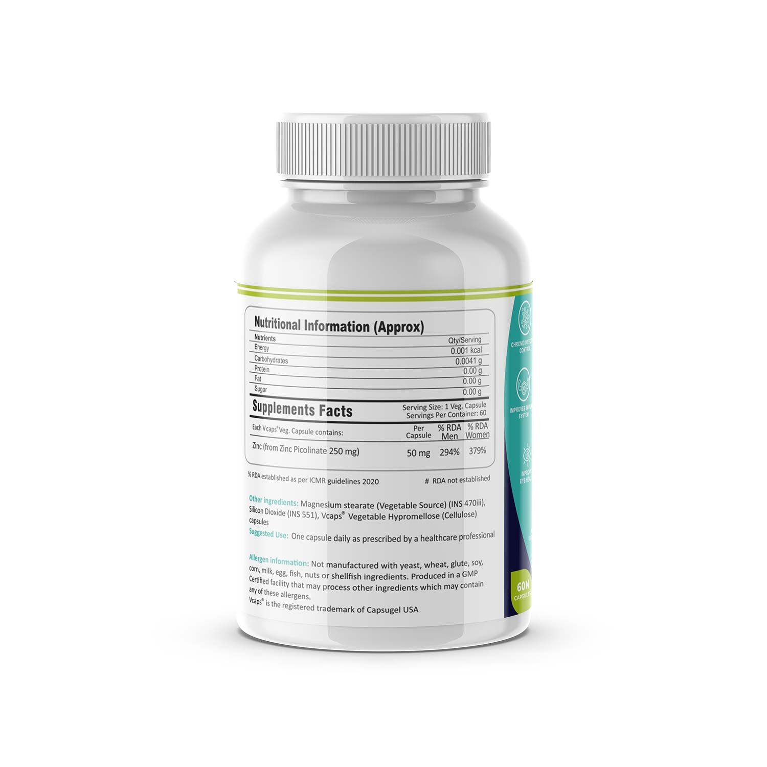 FM Nutrition Opti-Zinc, Zinc picolinate, 60 Veg Capsules - Image 2